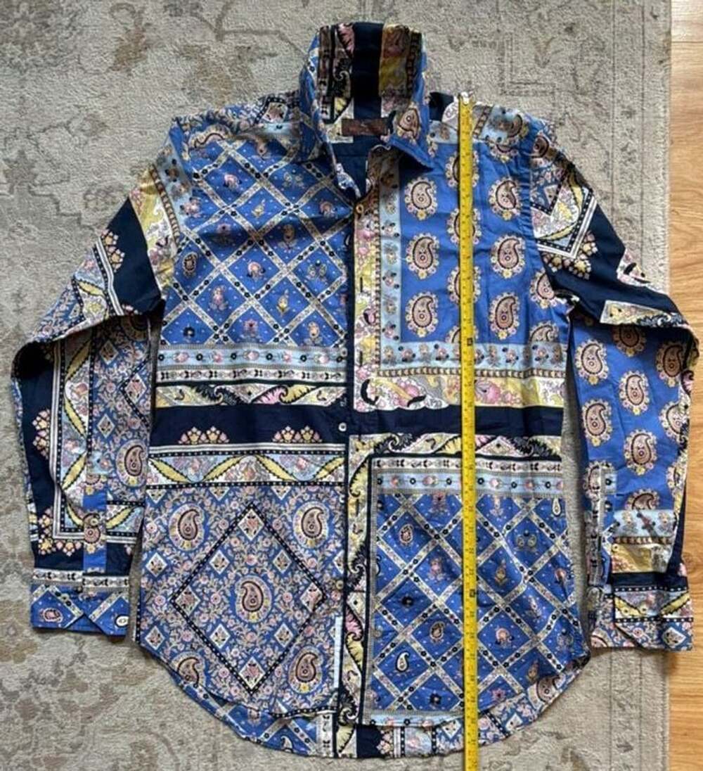 Etro Milano Long Sleeve Paisley Print Shirt Size L Blue
